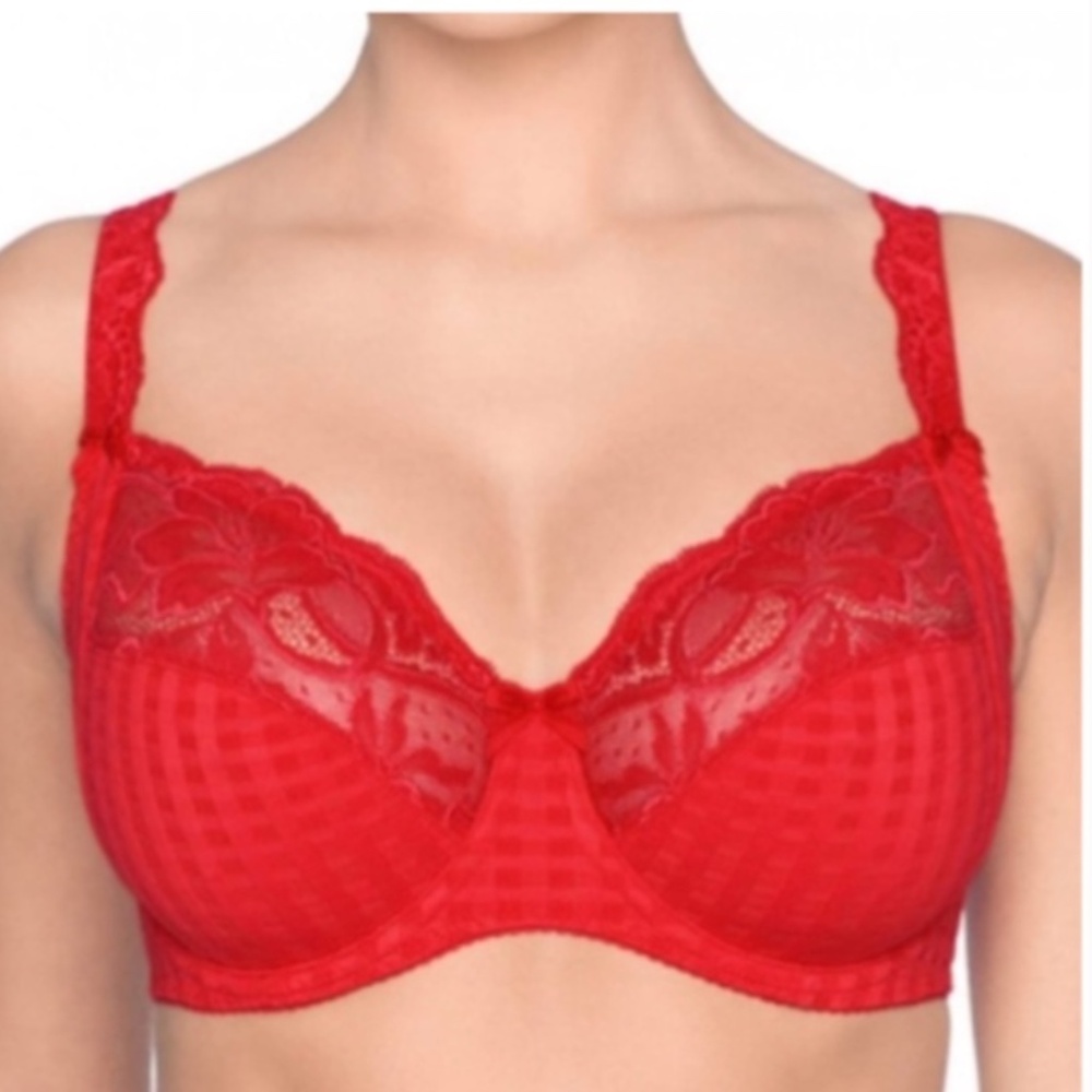 Prima Donna Red Lace Underwire Bra with Floral Embroidery